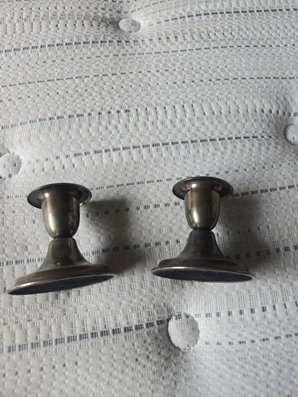 Vintage-Style Silver Tone Metal Candle Holders - Pair